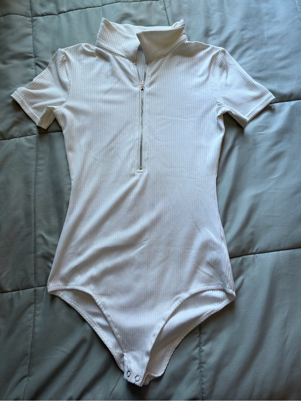 White Zip-Front One-Piece Bodysuit